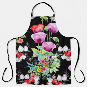 Colourful Poppy Summer Flowers Pattern Apron