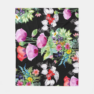 Colourful Poppy Summer Flowers Pattern Fleece Blanket