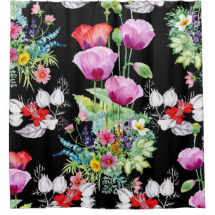 Colourful Poppy Summer Flowers Pattern Shower Curtain