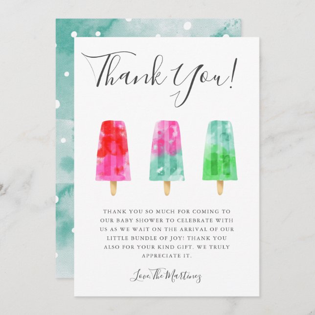 Colourful Popsicle Baby Shower Thank You (Front/Back)