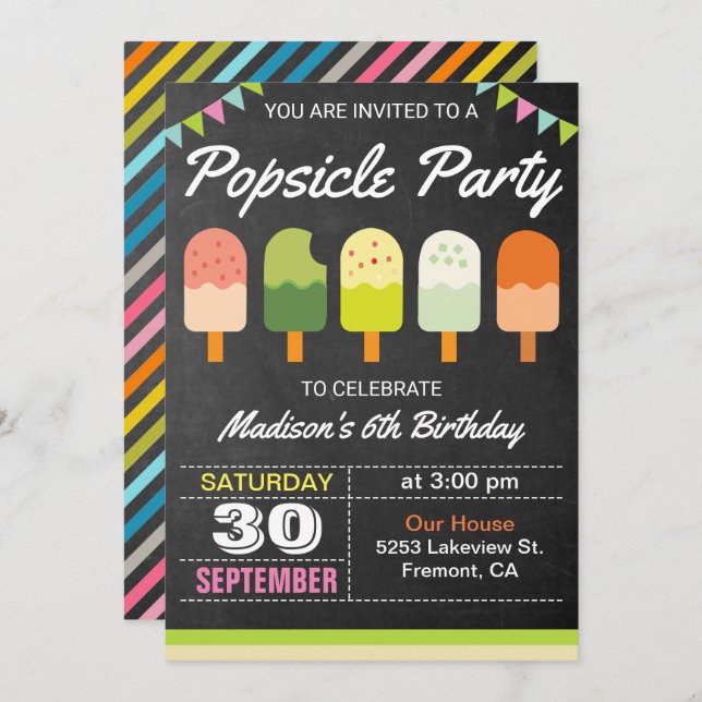 Colourful Popsicle Kids Birthday Party Invitation (Front/Back)