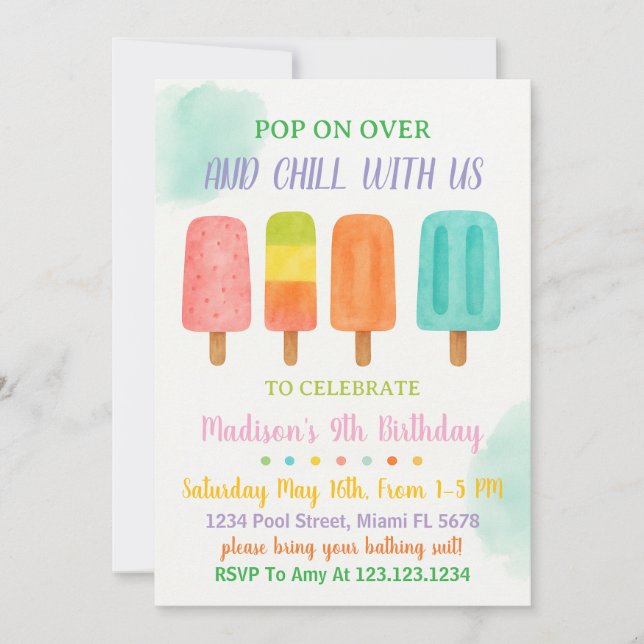 Colourful Popsicle Party Birthday Invitation (Front)
