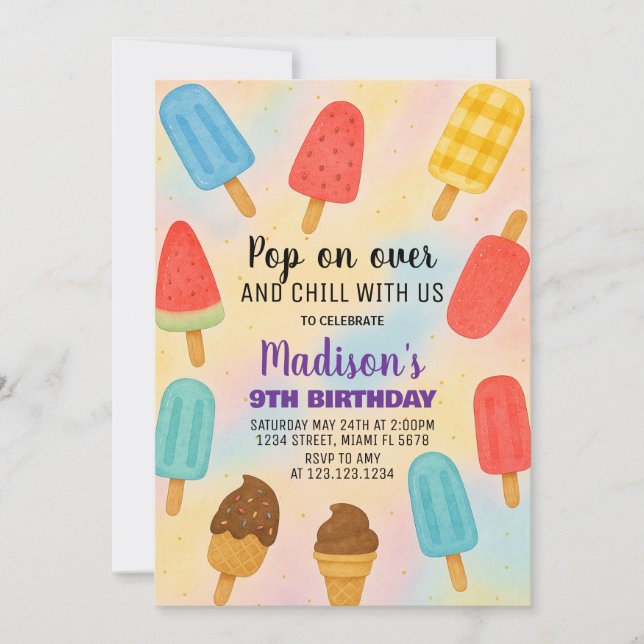 Colourful Popsicle Party Birthday Invitation (Front)