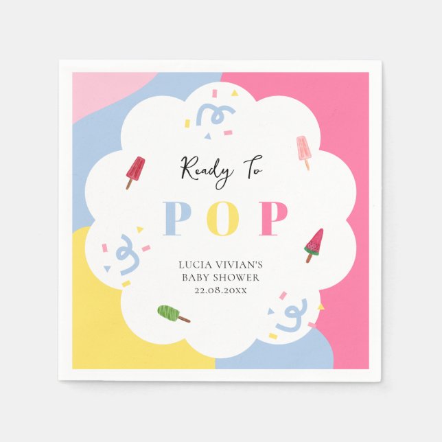 Colourful Popsicle Ready to Pop Baby Shower Napkin (Front)