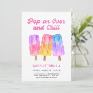 Colourful Popsicle Summer Girl 3rd Birthday Invitation