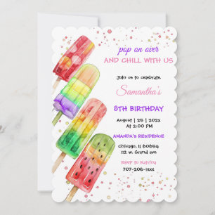 Colourful Popsicle Theme Kids Birthday Party  Invitation