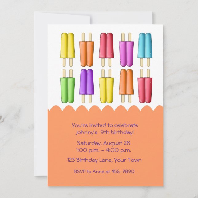Colourful Popsicles Invitation (Front)