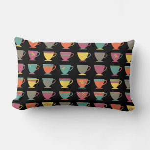 Colourful porcelain tea cups, winter hot coffee mu lumbar cushion