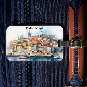 Colourful Porto Portugal Watercolor City View Luggage Tag