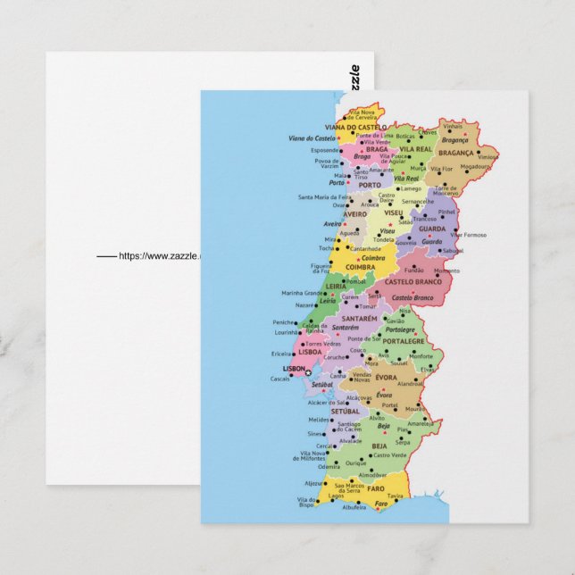 Colourful Portugal Map Postcard (Front/Back)