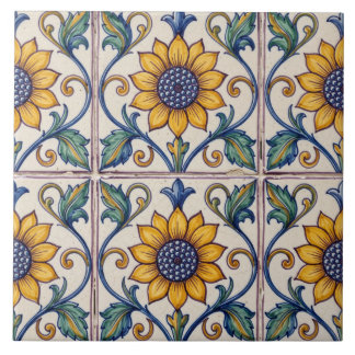 Colourful Portuguese Azulejo Sunflower Tile