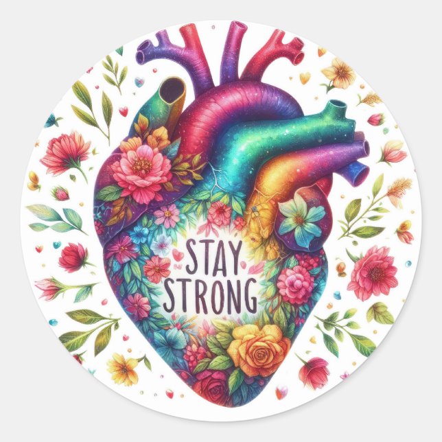 Colourful Positivity with Heart Classic Round Sticker (Front)