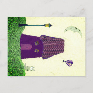 Colourful Postcard with House, Hot Air Balloon, Ca