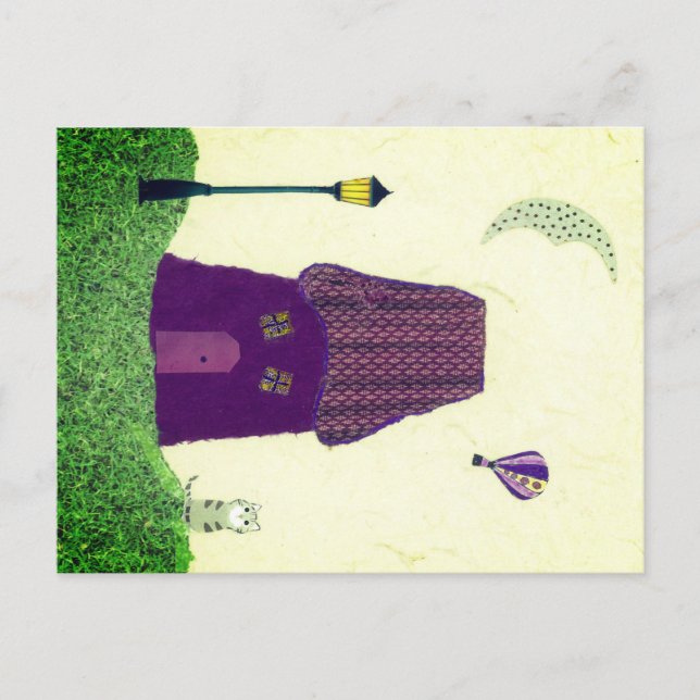 Colourful Postcard with House, Hot Air Balloon, Ca (Front)