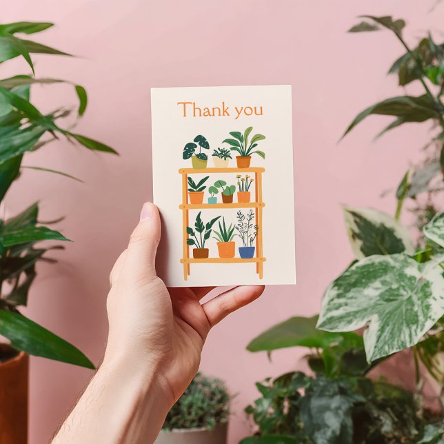 Colourful Potted Houseplants on a rack Thank You Card (House plant stand, bright and happy illustration, fun thank you card)