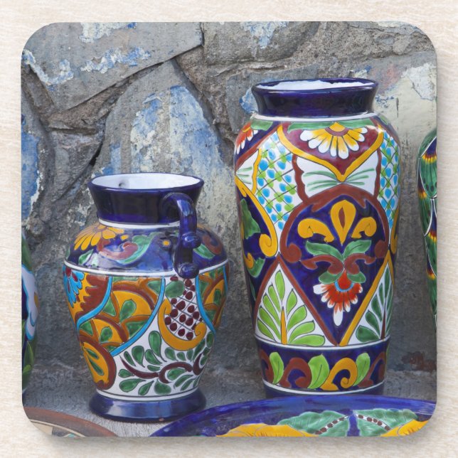 Colourful pottery for sale in downtown Loreto, Coaster (Front)