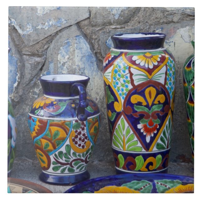 Colourful pottery for sale in downtown Loreto, Tile (Front)