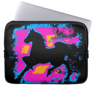 Colourful Prancing High-stepping Horse Silhouette Laptop Sleeve
