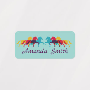 Colourful Prancing Horses Design Name Tags