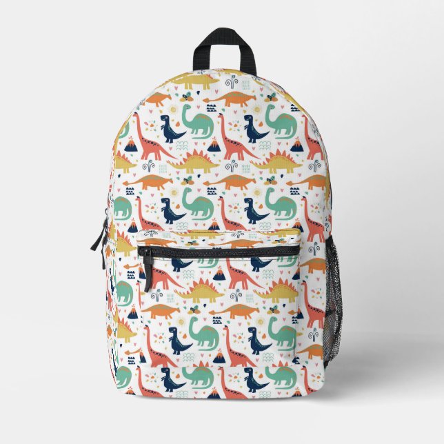 Colourful Prehistoric Dinosaurs Pattern Printed Backpack (Front)