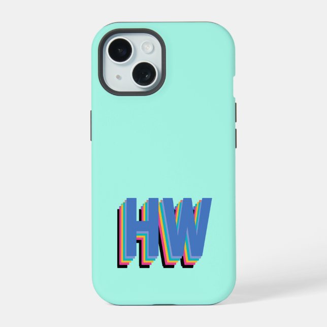 Colourful Preppy Initial Name  iPhone 15 Case (Back)