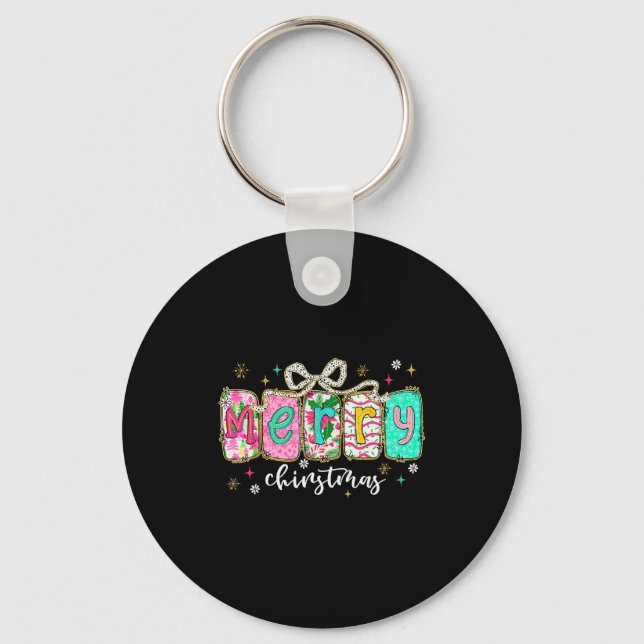 Colourful Preppy Merry Christmas Funny Coquette Bo Key Ring (Front)