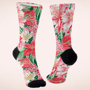 Colourful Preppy Winter Floral Christmas Socks
