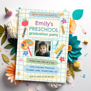 Colourful Preschool Graduation Photo Text Invitation