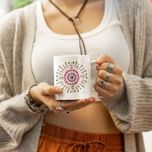 Colourful Pressed Flower Mandala Handmade Artwork Large Coffee Mug