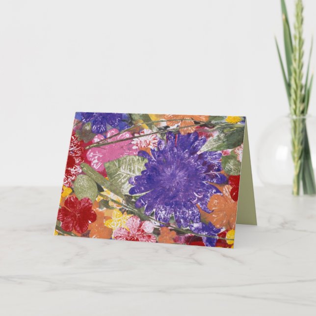 Colourful pressed flowers artistic greeting card (Front)