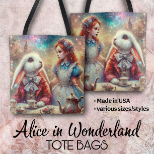 Colourful Pretty Alice In Wonderland Rabbit Tea  Tote Bag