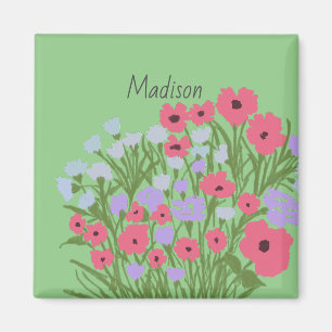 Colourful Pretty Floral Charm + Custom Name Magnet
