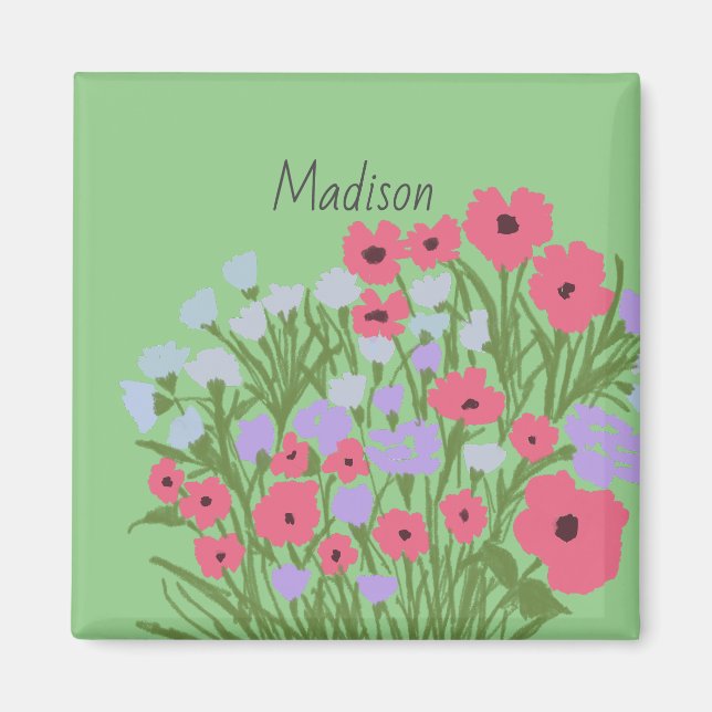 Colourful Pretty Floral Charm + Custom Name Magnet (Front)