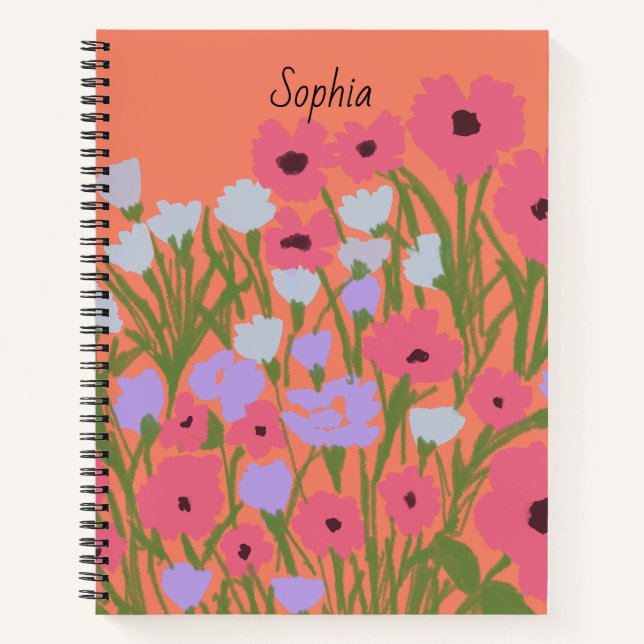 Colourful Pretty Floral Charm + Custom Name Notebook (Front)