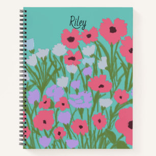 Colourful Pretty Floral Charm + Custom Name Notebook