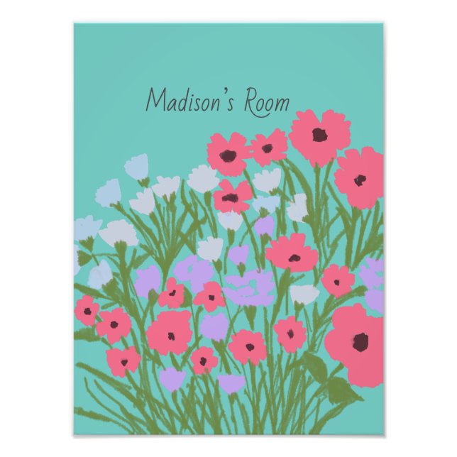 Colourful Pretty Floral Charm + Custom Name Photo Print (Front)
