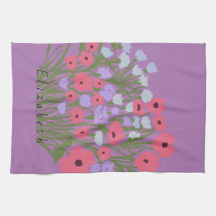 Colourful Pretty Floral Charm + Custom Name Tea Towel