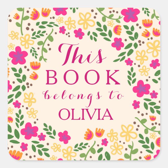 Colourful Pretty Floral This Book Belongs Stickers (Front)
