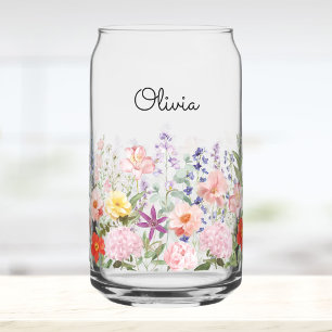 Colourful Pretty Flowers Floral Garden Personalise Can Glass