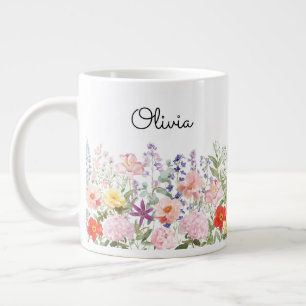 Colourful Pretty Flowers Floral Garden Personalise Large Coffee Mug