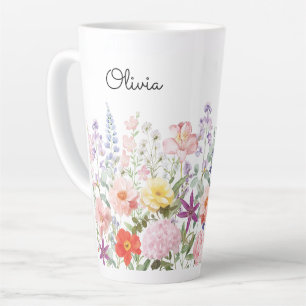 Colourful Pretty Flowers Floral Garden Personalise Latte Mug