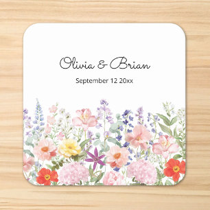 Colourful Pretty Flowers Floral Garden Personalise Square Paper Coaster