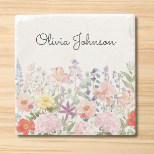 Colourful Pretty Flowers Floral Garden Personalise Stone Coaster