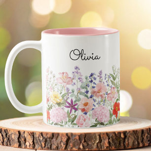 Colourful Pretty Flowers Floral Garden Personalise Two-Tone Coffee Mug