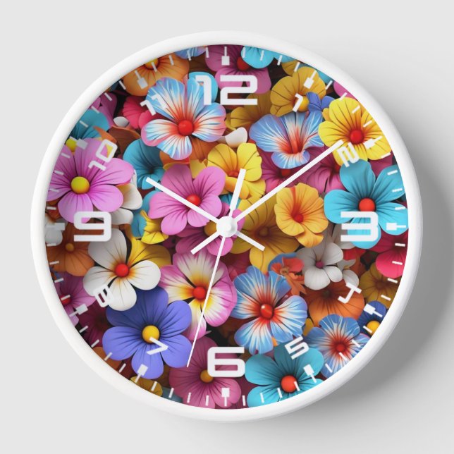 Colourful Pretty Flowers Pattern-20240 Clock (Front)
