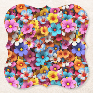 Colourful Pretty Flowers Pattern-20240 Paper Coaster