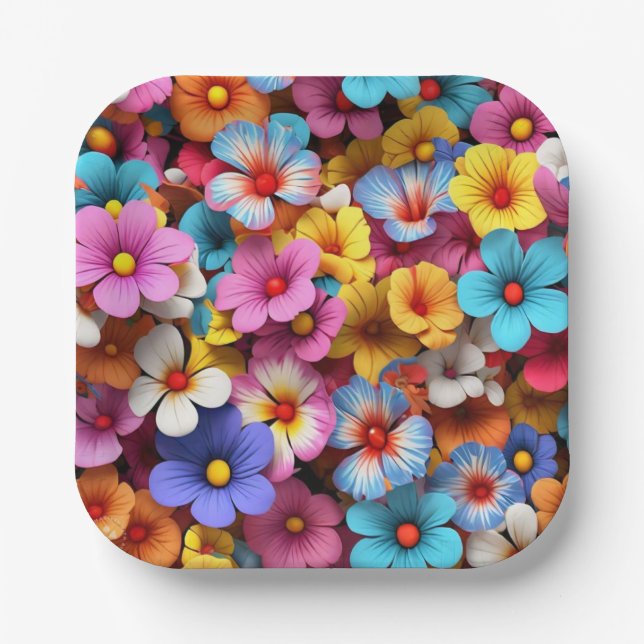 Colourful Pretty Flowers Pattern-20240 Paper Plate (Front)
