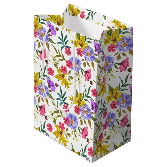 Colourful pretty flowers pattern medium gift bag (Back Angled)