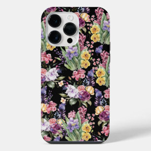 Colourful Pretty Garden Flowers on Black Backgroun iPhone 14 Pro Max Case
