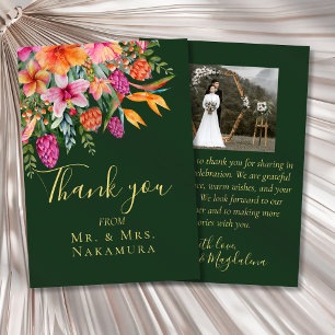 Colourful Pretty Pink Orange Tropical Flowers Phot Thank You Card